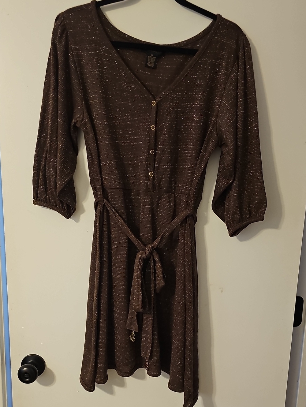 Rocca Wear Chocolate Brown Sparkle Metallic Swim Cover Midi Dress Size XL